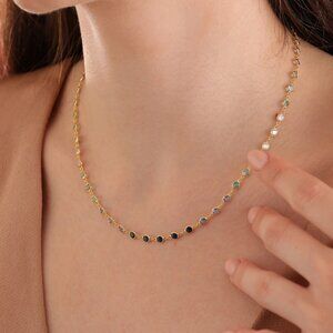 925 Sterling Silver Dainty Gemstone Chain Necklace | Gold, Silver, Rose Gold